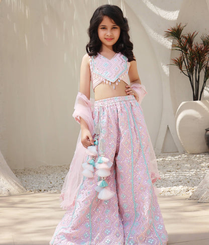 Manufactured by FAYON KIDS (Noida, U.P) Baby Pink Embroidered Top with Plazzo Pant