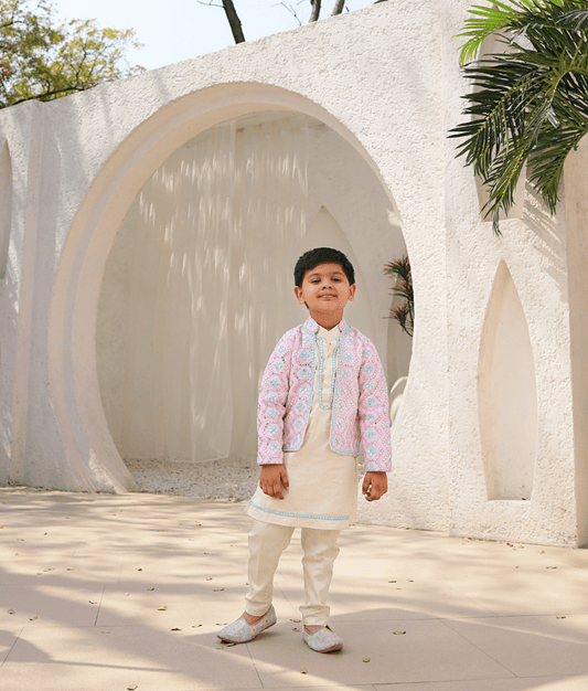Manufactured by FAYON KIDS (Noida, U.P) Baby Pink Embroidery Jacket with Kurta and Pant