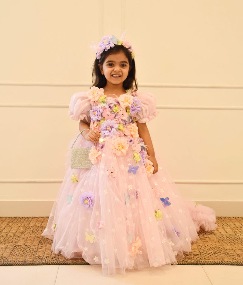 Manufactured by FAYON KIDS (Noida, U.P) Baby Pink Flower Gown for Girls