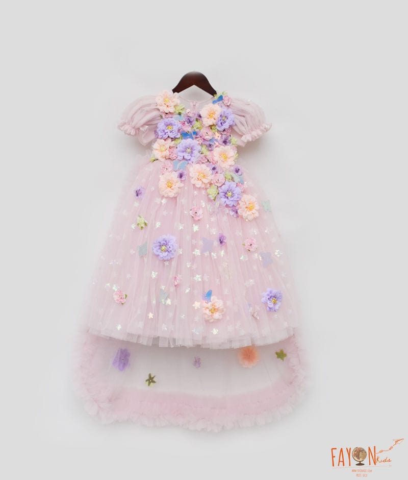 Manufactured by FAYON KIDS (Noida, U.P) Baby Pink Flower Gown for Girls