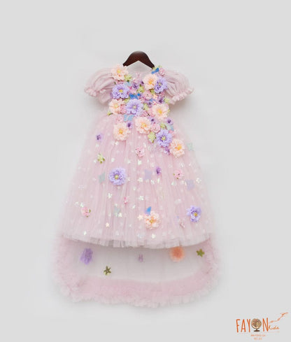 Manufactured by FAYON KIDS (Noida, U.P) Baby Pink Flower Gown for Girls