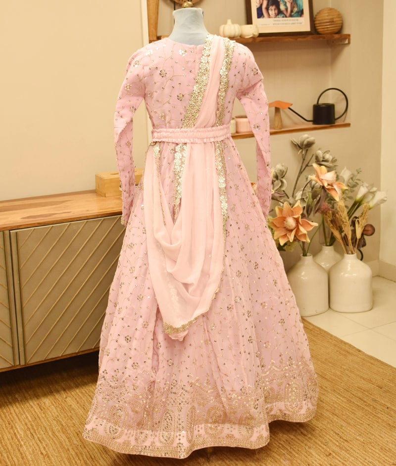 Manufactured by FAYON KIDS (Noida, U.P) Baby Pink Thread Embroidery Anarkali