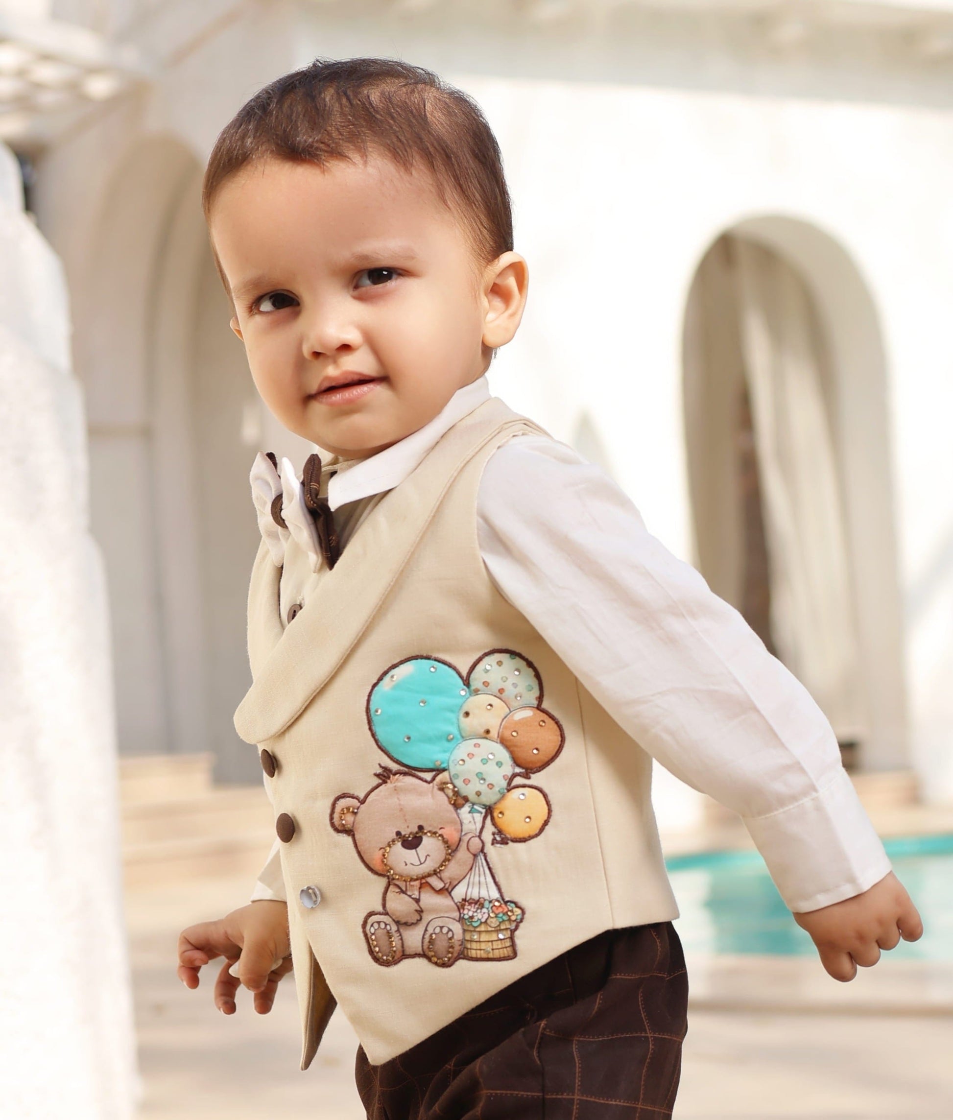 Manufactured by FAYON KIDS (Noida, U.P) Beige Waist Coat Set for Boys