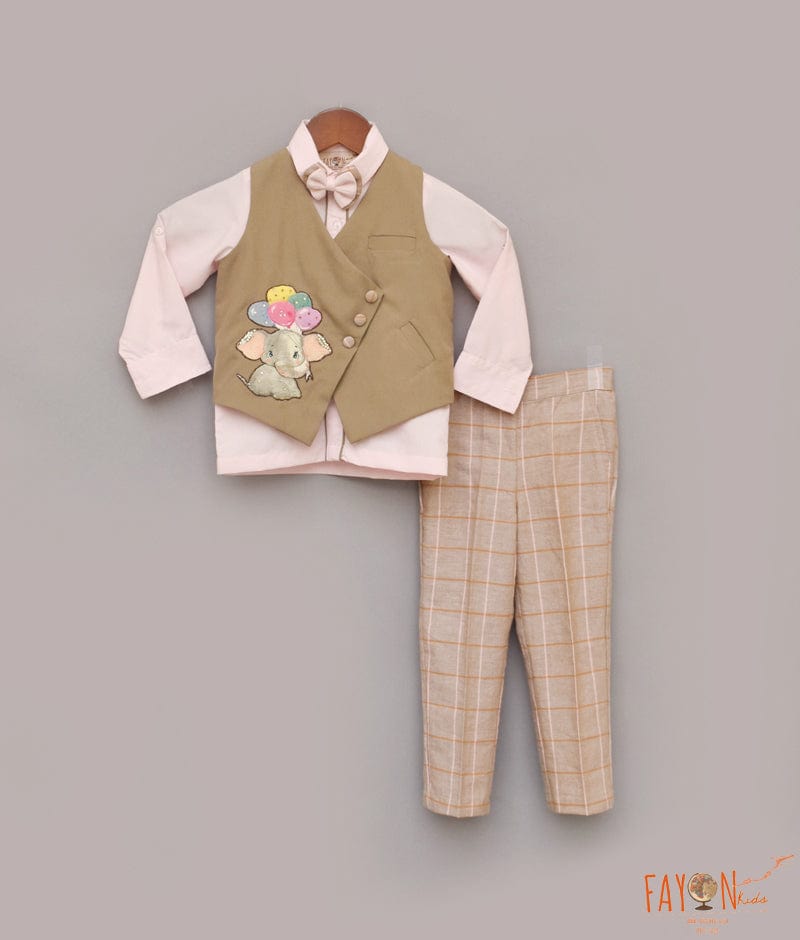 Manufactured by FAYON KIDS (Noida, U.P) Beige Waist Coat with Shirt and Pant for Boys