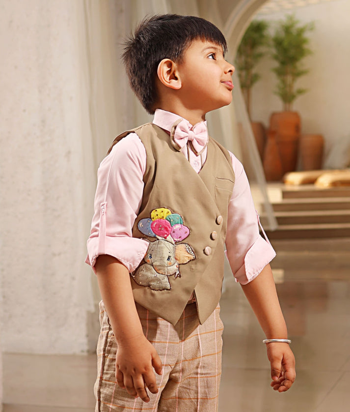 Shop Beige Waistcoat with Shirt and Pant for Boys – FayonKids
