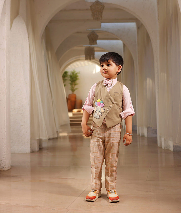 Shop Beige Waistcoat with Shirt and Pant for Boys – FayonKids