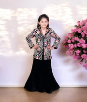 Manufactured by FAYON KIDS (Noida, U.P) Black Embroiderd Velvet Blazer with Sharara