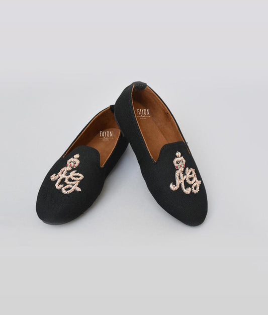 Manufactured by FAYON KIDS (Noida, U.P) Black Hand Embroidery Loafer Shoes