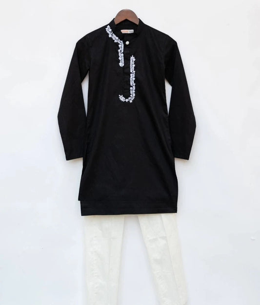 Manufactured by FAYON KIDS (Noida, U.P) Black Kurta with Dori Embroidery and Pant for Boys