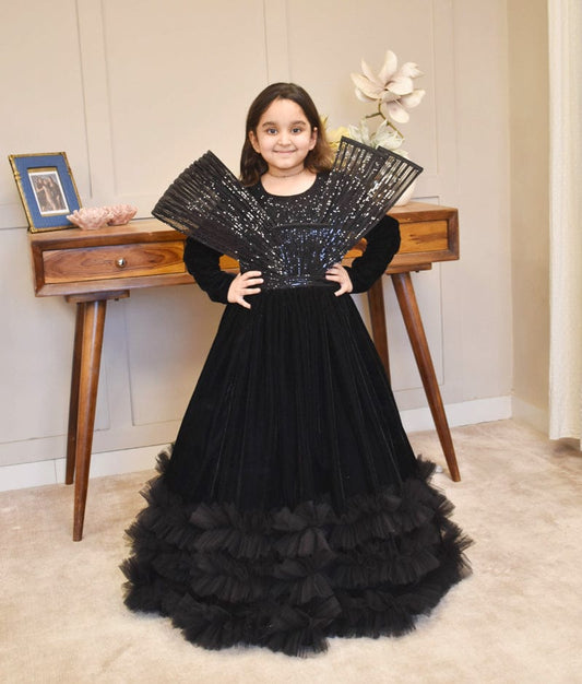 Manufactured by FAYON KIDS (Noida, U.P) Black Sequence and Velvet Gown