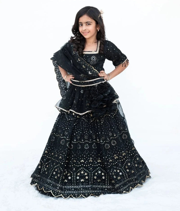 Manufactured by FAYON KIDS (Noida, U.P) Black Thread work Lehenga set
