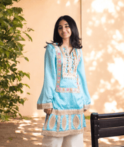 Manufactured by FAYON KIDS (Noida, U.P) Blue Bandhej Kurti Set for Girls