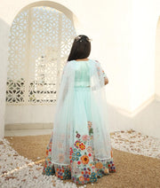 Manufactured by FAYON KIDS (Noida, U.P) Blue Blossom Embroidered Lehenga Set