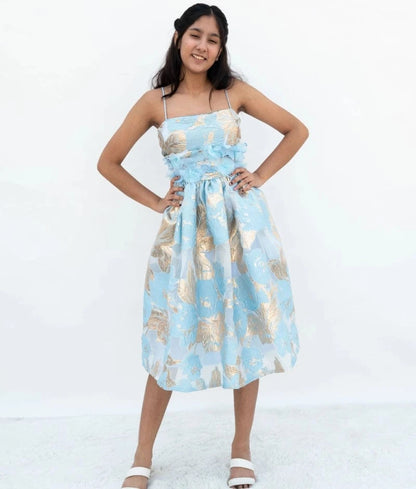 Manufactured by FAYON KIDS (Noida, U.P) Blue Brocade Dress for Girls