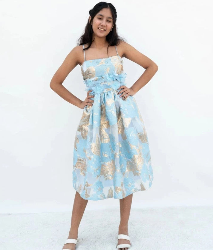 Manufactured by FAYON KIDS (Noida, U.P) Blue Brocade Dress for Girls