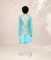 Blue Brocade Jacket with Kurta and Pant