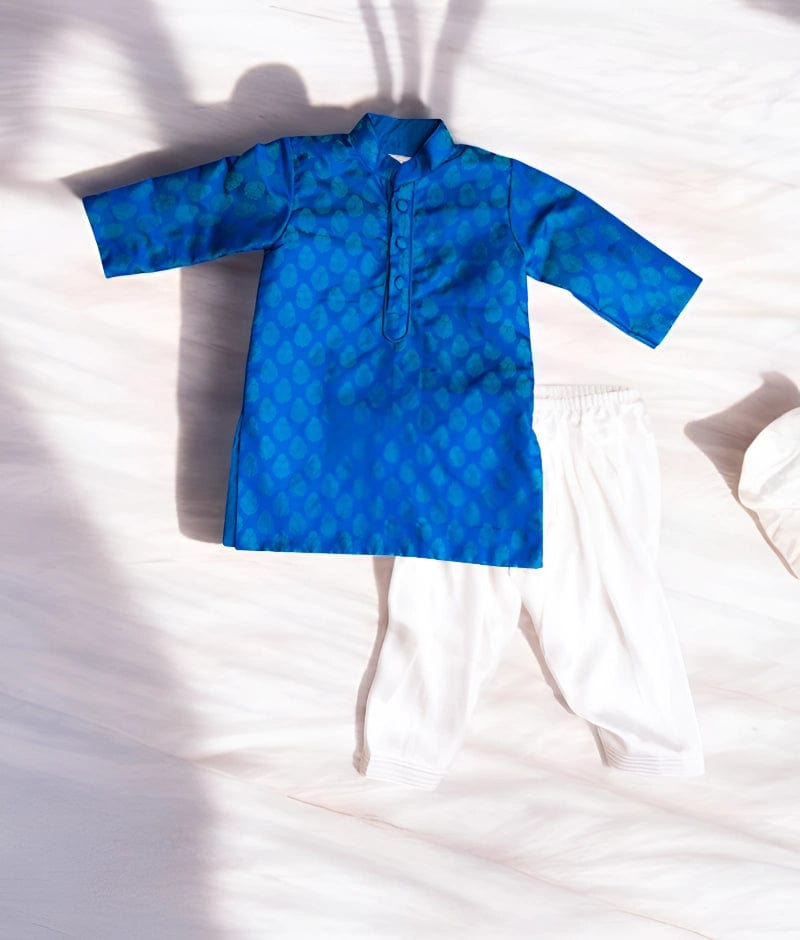 Manufactured by FAYON KIDS (Noida, U.P) Blue Brocade Kurta Salwar Set