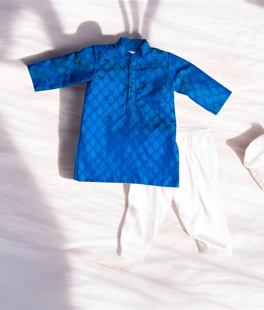 Manufactured by FAYON KIDS (Noida, U.P) Blue Brocade Kurta Salwar Set
