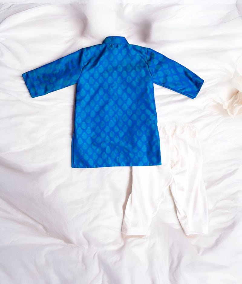 Manufactured by FAYON KIDS (Noida, U.P) Blue Brocade Kurta Salwar Set