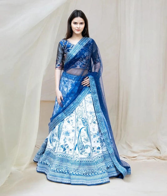 Manufactured by FAYON KIDS (Noida, U.P) Blue Brocade Lehenga Set