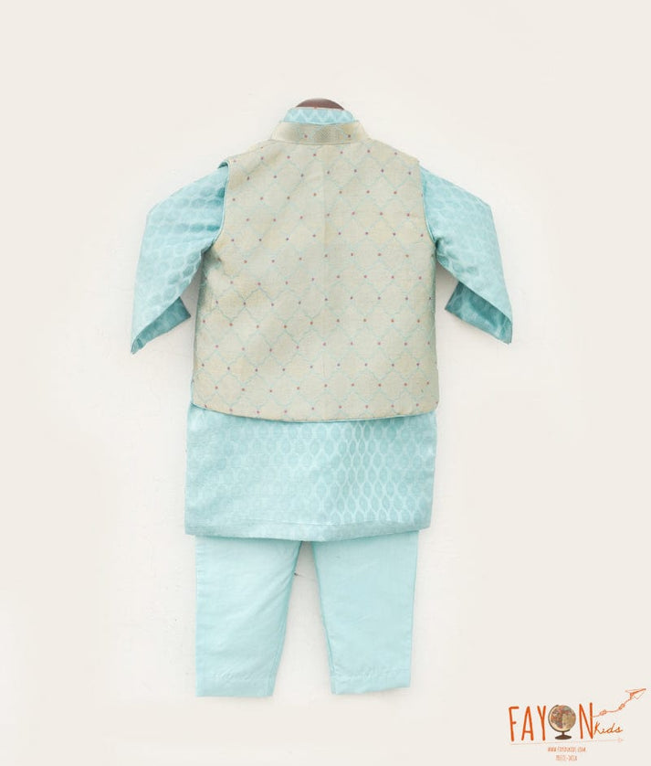 Blue Brocade Nehru Jacket Set