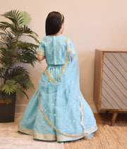 Blue Chanderi Lehenga for Girls