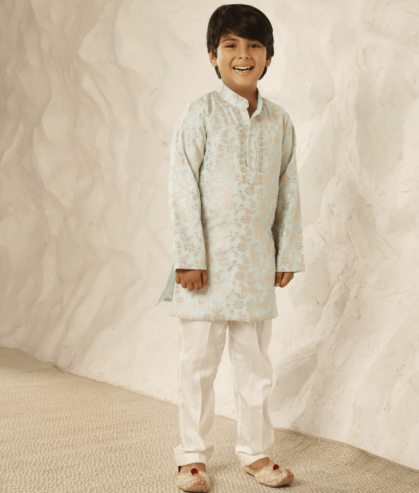 Manufactured by FAYON KIDS (Noida, U.P) Blue Chanderi Kurta with Pant for Boys