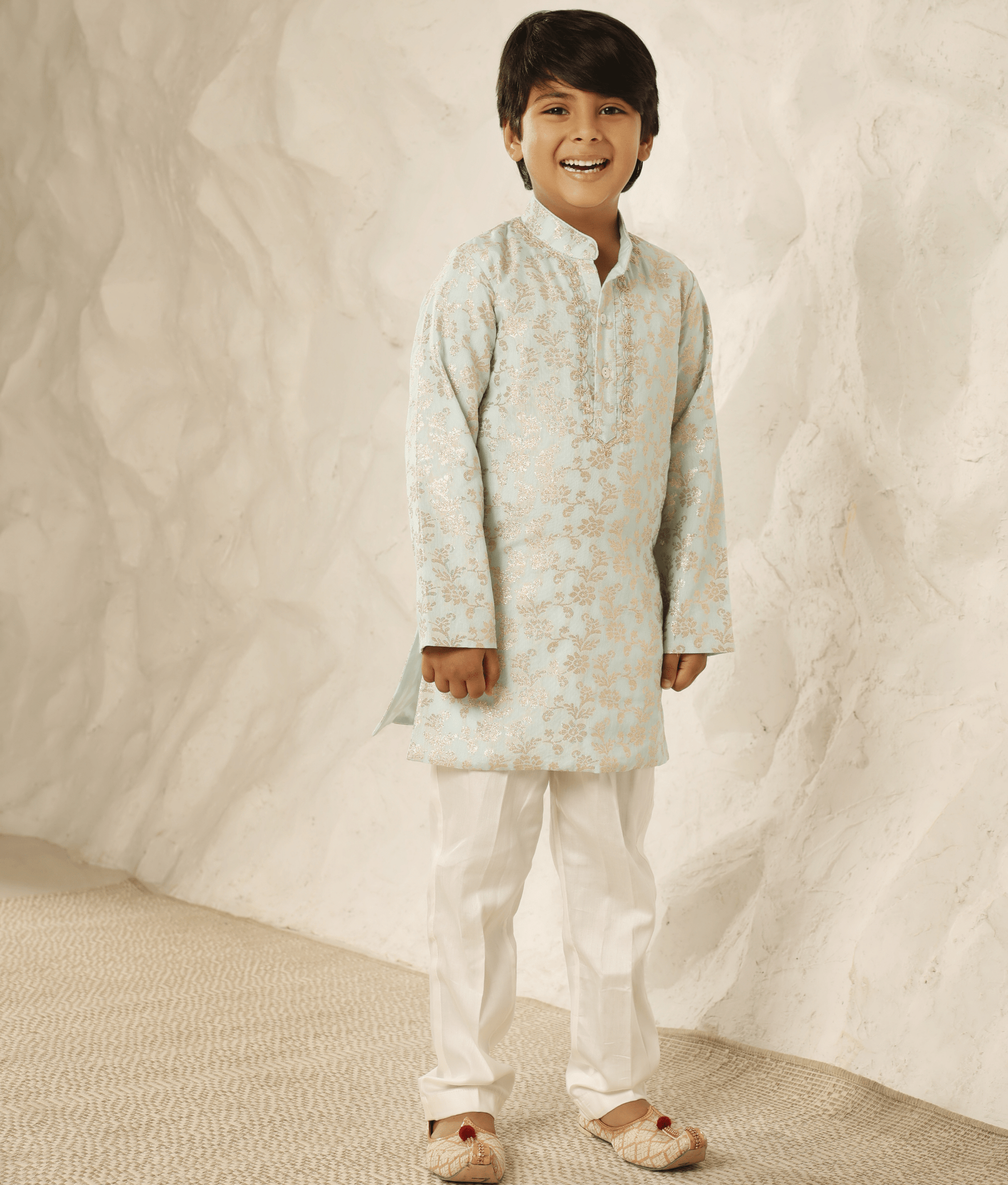 Manufactured by FAYON KIDS (Noida, U.P) Blue Chanderi Kurta with Pant for Boys