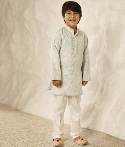 Manufactured by FAYON KIDS (Noida, U.P) Blue Chanderi Kurta with Pant for Boys