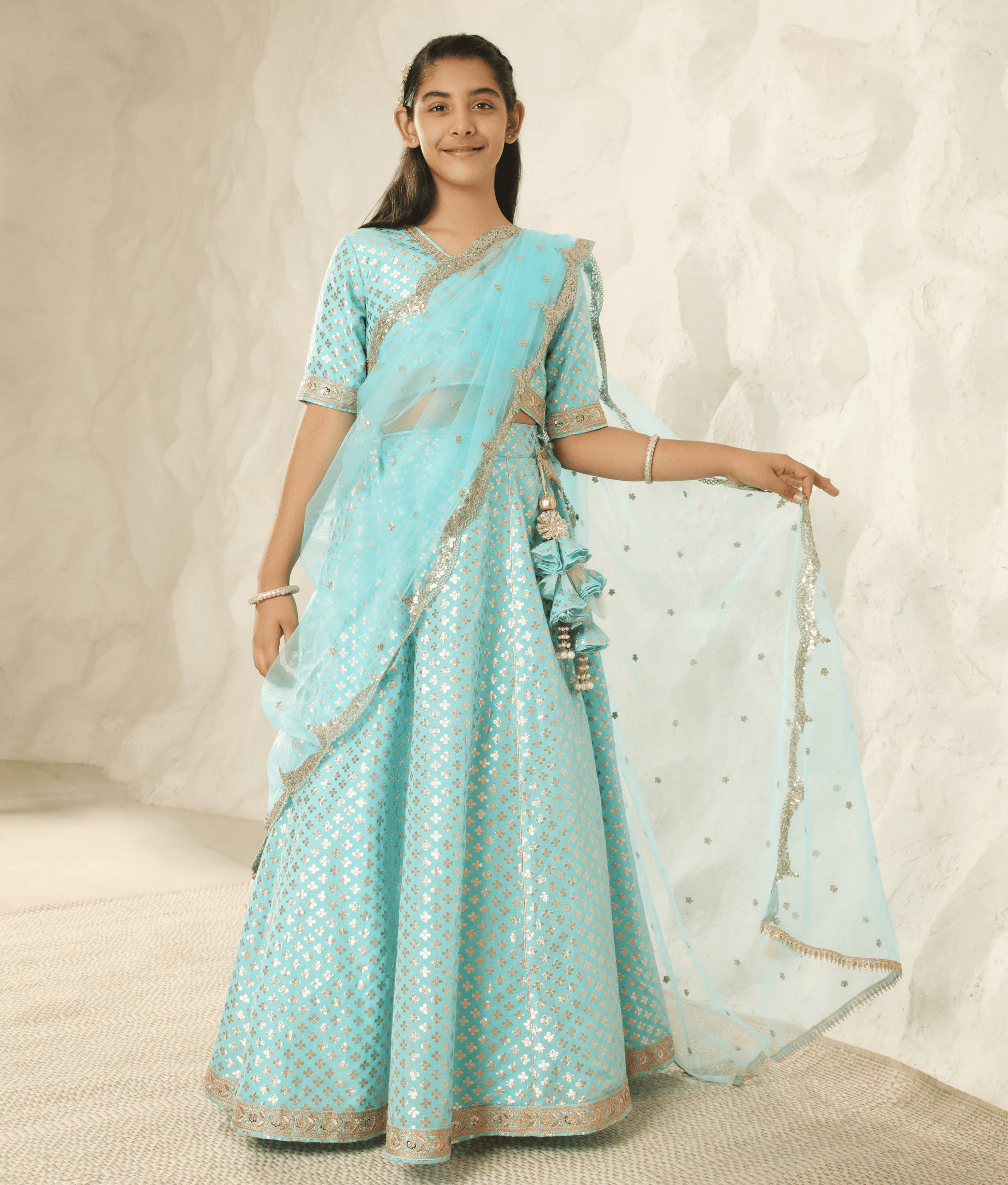 Manufactured by FAYON KIDS (Noida, U.P) Blue Chanderi Lehenga Choli for Girls