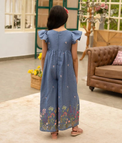 Manufactured by FAYON KIDS (Noida, U.P) Blue Embroidered Denim Jumpsuit