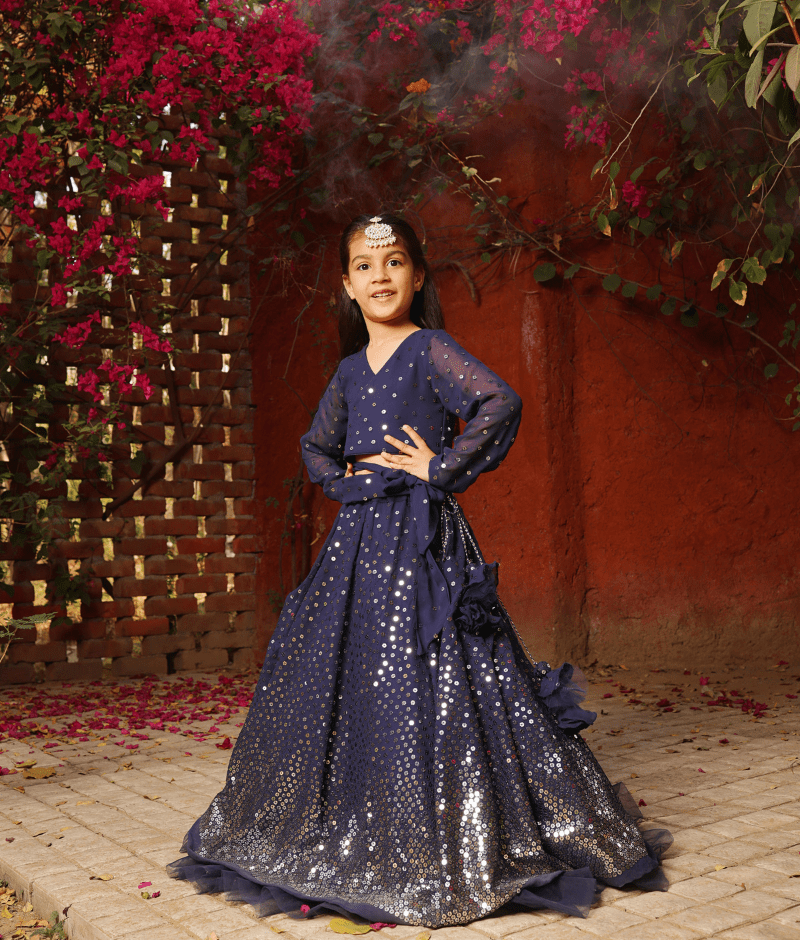 Cadet Blue Lehenga style Choli Semi-Stitched Lehenga Choli