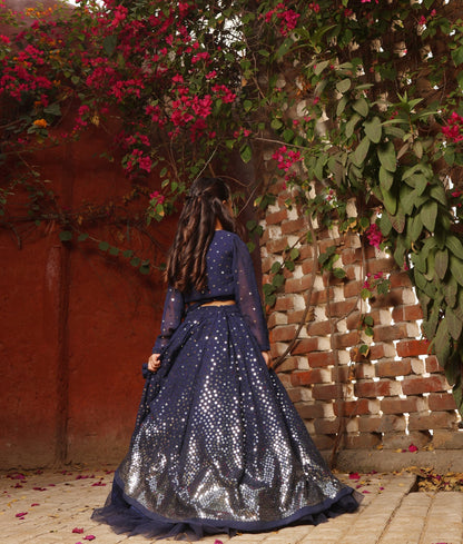 Manufactured by FAYON KIDS (Noida, U.P) Blue Embroidered Lehenga Choli Set
