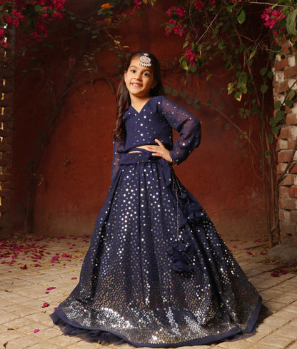 Manufactured by FAYON KIDS (Noida, U.P) Blue Embroidered Lehenga Choli Set