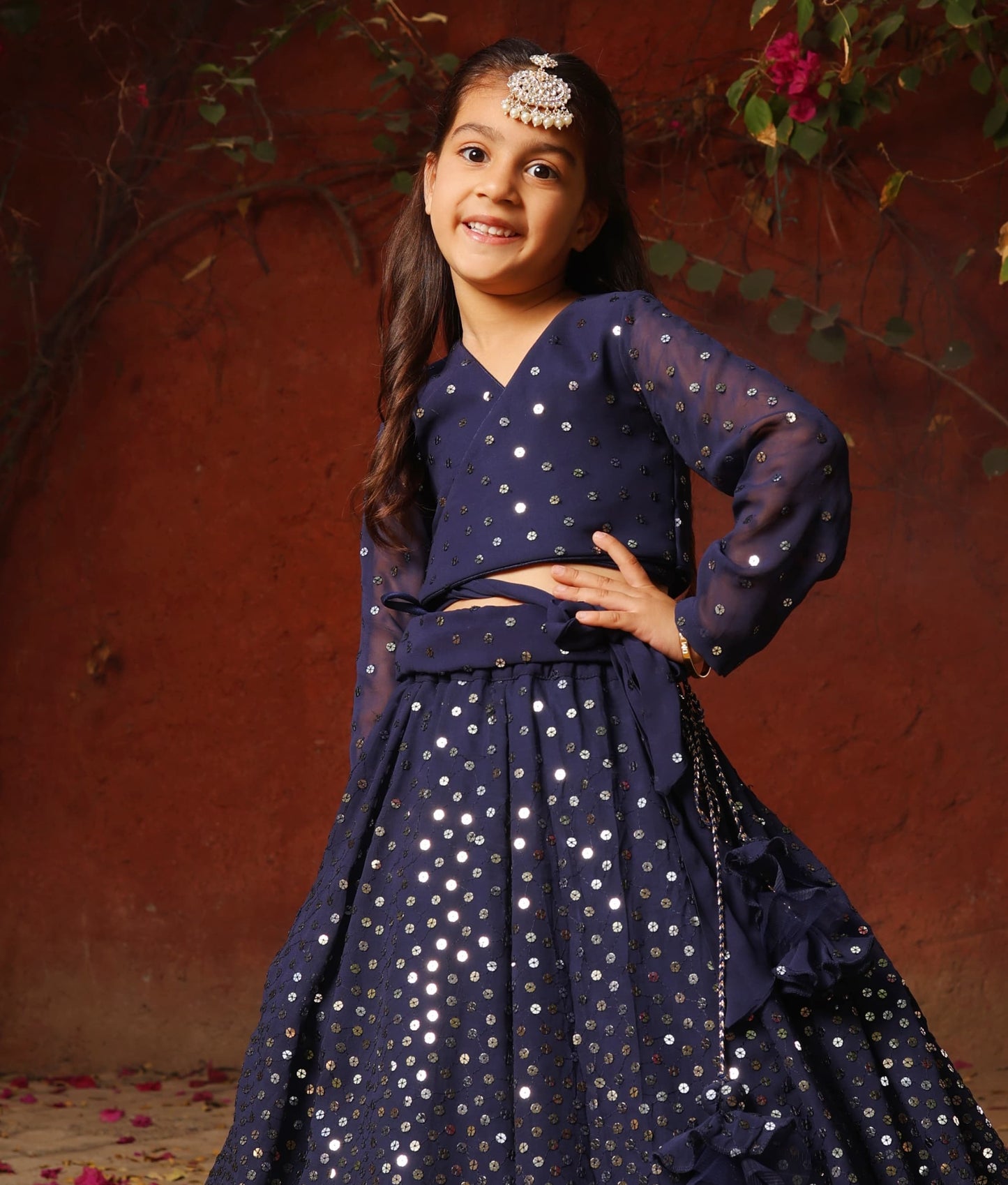 Manufactured by FAYON KIDS (Noida, U.P) Blue Embroidered Lehenga Choli Set