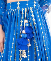 Manufactured by FAYON KIDS (Noida, U.P) Blue Embroidered Lehenga Set