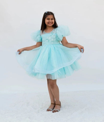 Manufactured by FAYON KIDS (Noida, U.P) Blue Embroidered Organza Frock