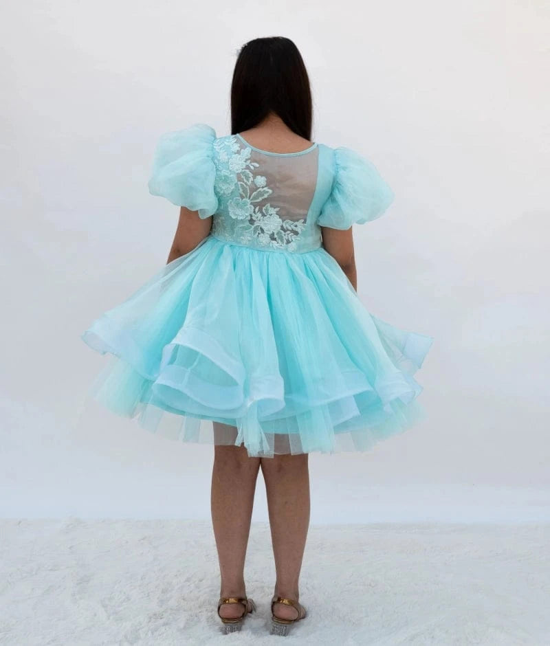 Manufactured by FAYON KIDS (Noida, U.P) Blue Embroidered Organza Frock