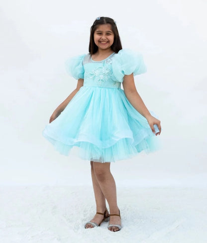 Manufactured by FAYON KIDS (Noida, U.P) Blue Embroidered Organza Frock