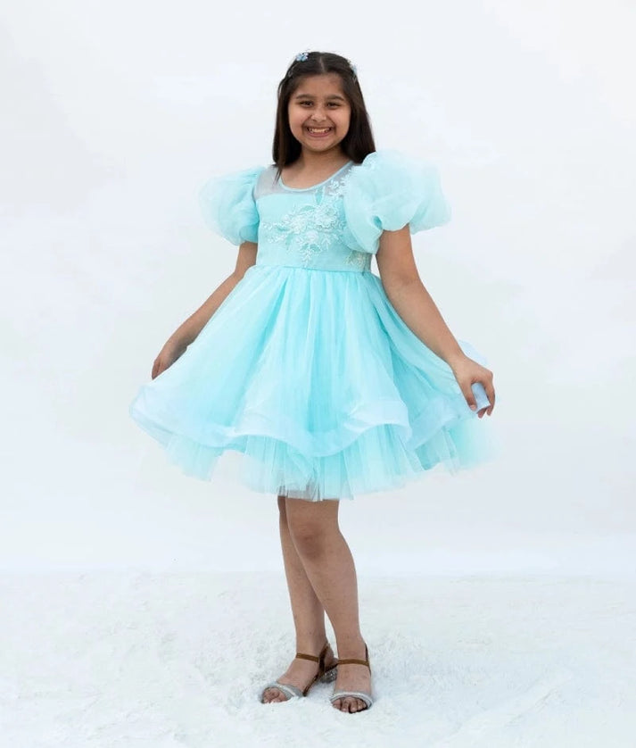 Manufactured by FAYON KIDS (Noida, U.P) Blue Embroidered Organza Frock