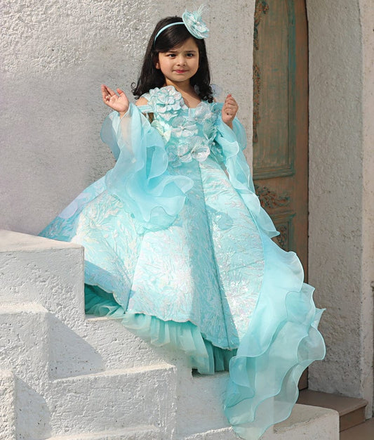 Manufactured by FAYON KIDS (Noida, U.P) Blue Embroidery Gown
