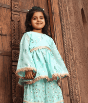 Manufactured by FAYON KIDS (Noida, U.P) Blue Embroidery Kurti Sharara for Girls