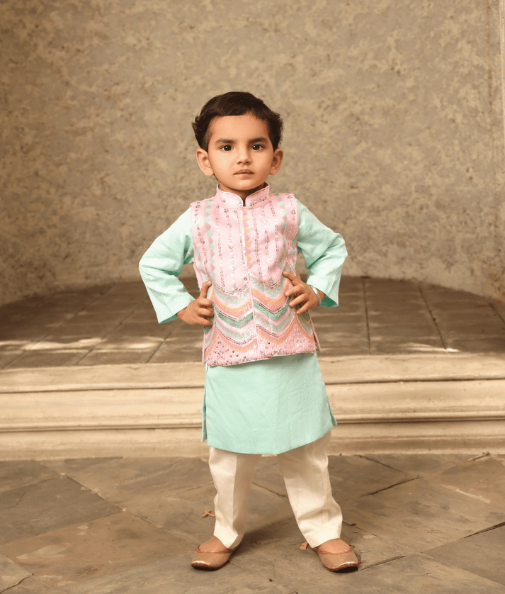 Kurta with blue nehru jacket sales