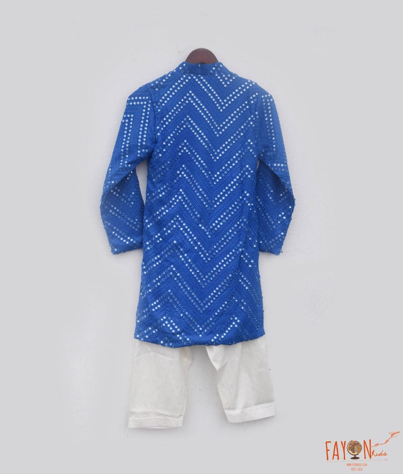 Manufactured by FAYON KIDS (Noida, U.P) Blue Mirror Embroidery Kurta with Salwar