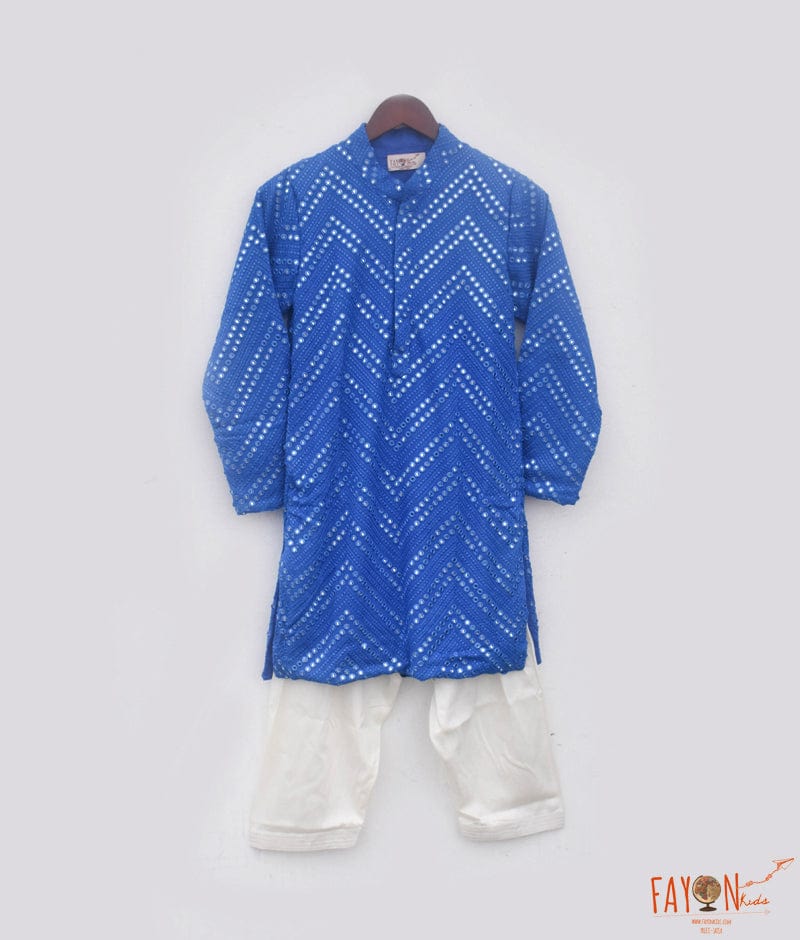 Manufactured by FAYON KIDS (Noida, U.P) Blue Mirror Embroidery Kurta with Salwar