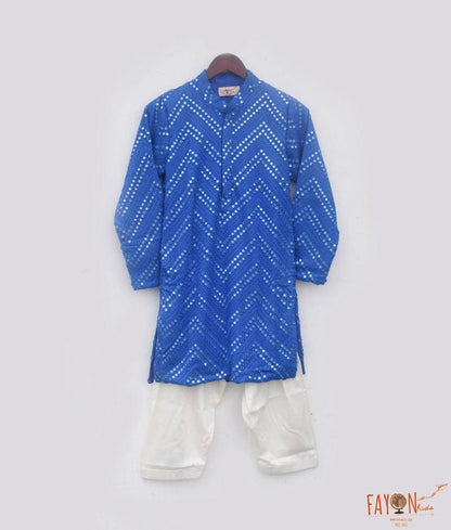 Manufactured by FAYON KIDS (Noida, U.P) Blue Mirror Embroidery Kurta with Salwar