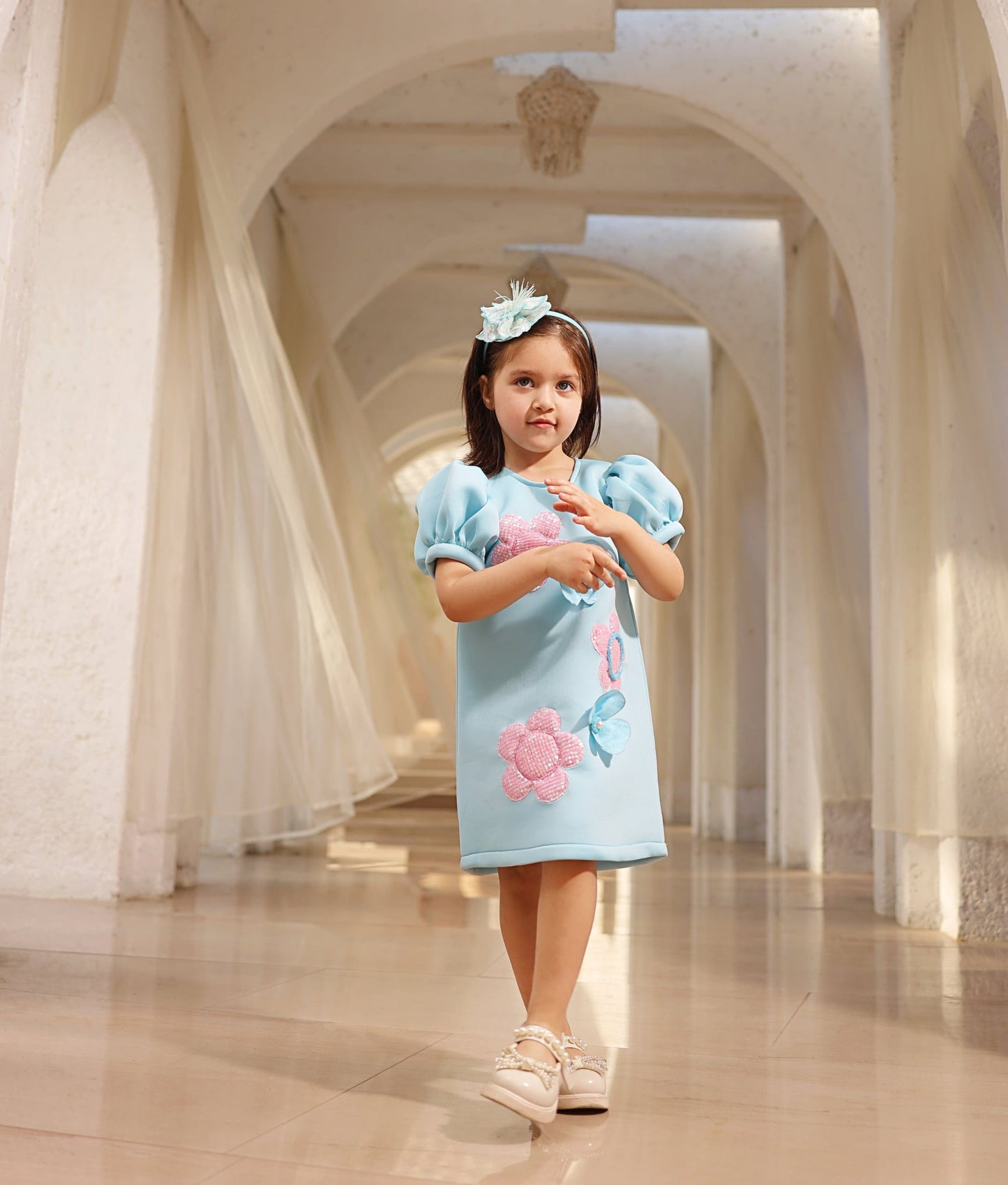 Blue Neoprene Dress for Girls
