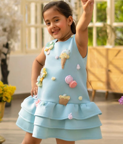Manufactured by FAYON KIDS (Noida, U.P) Blue Neoprene Party Dress