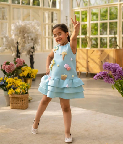 Manufactured by FAYON KIDS (Noida, U.P) Blue Neoprene Party Dress