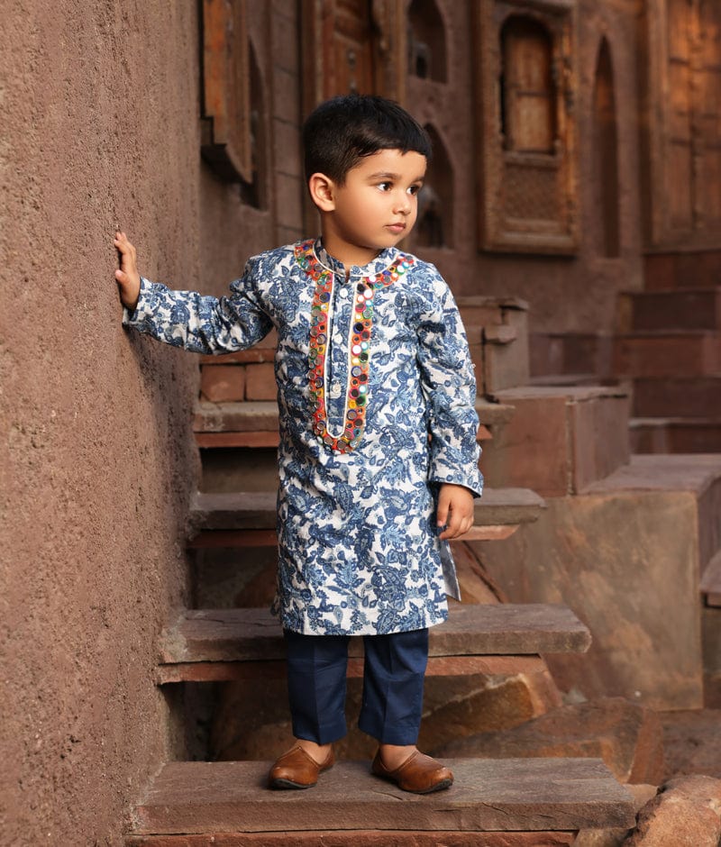 Manufactured by FAYON KIDS (Noida, U.P) Blue Print Kurta and Blue Pant for Boys